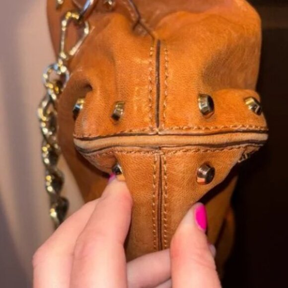 EUC Michael Kors Studded Brown Leather Hobo Bag - Picture 5 of 11